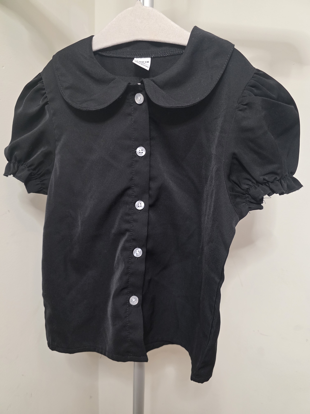 SHEIN Black Peter Pan Collar Puff Sleeve Button-Down Top